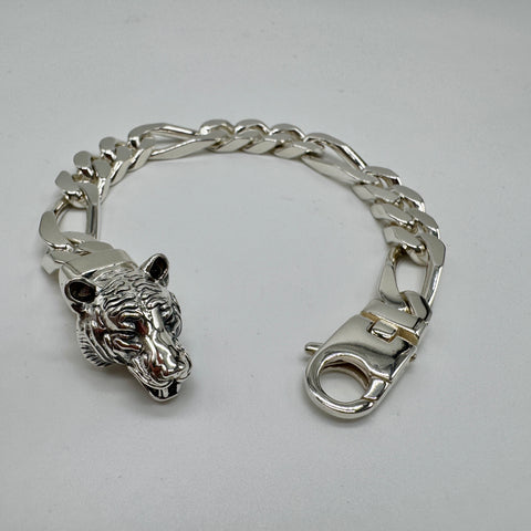 925 Sterling Silber Panzerketten Tiger Kopf Armband 10mm - 22cm