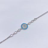 D04 925er Sterling Silber Nazar blau/weiß Damen Armband 19cm + 3cm